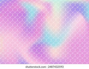 Fondo de escala de gradiente con sirena holográfica. Transiciones de color brillantes. Anuncio de cola de pescado e invitación. Patrón submarino y marino para fiesta de chicas. Fondo brillante con escala de degradado.