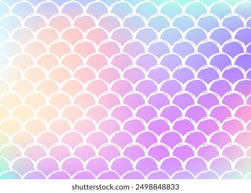 Gradient scale background with holographic mermaid. Bright color transitions. Fish tail banner and invitation. Underwater and sea pattern for girlie party. Iridescent backdrop with gradient scale.
