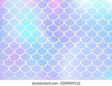 Gradient scale background with holographic mermaid. Bright color transitions. Fish tail banner and invitation. Underwater and sea pattern for girlie party. Iridescent backdrop with gradient scale.