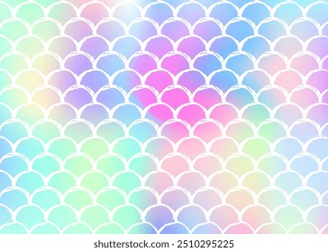 Gradient scale background with holographic mermaid. Bright color transitions. Fish tail banner and invitation. Underwater and sea pattern for girlie party. Pearlescent backdrop with gradient scale.
