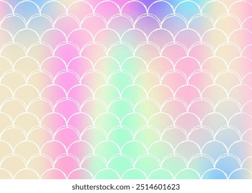Gradient scale background with holographic mermaid. Bright color transitions. Fish tail banner and invitation. Underwater and sea pattern for girlie party. Bright backdrop with gradient scale.