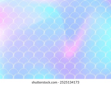 Gradient scale background with holographic mermaid. Bright color transitions. Fish tail banner and invitation. Underwater and sea pattern for girlie party. Creative backdrop with gradient scale.