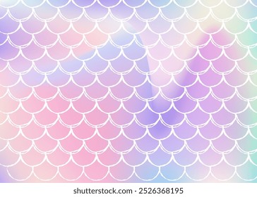 Gradient scale background with holographic mermaid. Bright color transitions. Fish tail banner and invitation. Underwater and sea pattern for girlie party. Rainbow backdrop with gradient scale.