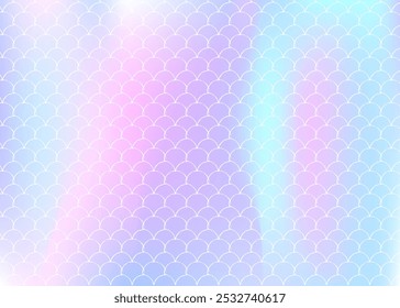 Gradient scale background with holographic mermaid. Bright color transitions. Fish tail banner and invitation. Underwater and sea pattern for girlie party. Multicolor backdrop with gradient scale.