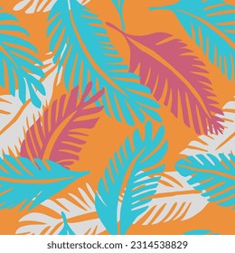 Gradient Seamless Classic Palm Ornament Backdrop. Bright Continuous Fashion Beauty Scribble, Seamless Design. Purple Seamless Elegant Vintage Artwork Print. 