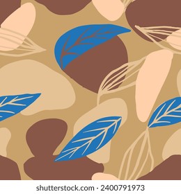 Diseño De Líneas De Flora Contemporáneas Sin Perforación De Gradiente. Ilustración De Foliage De Color Continuo Oscuro, Fondo Sin Margen. Arte De Invitación Del Jardín Azul Repetido De Verano. 
