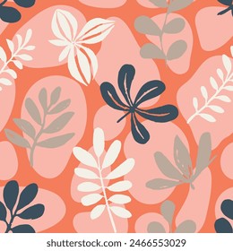 Gradient Seamless Contemporary Fresh Leaves Pattern. Vivid Repetitive Abstract Tropic Paint, Seamless Vector. Pastel Seamless Doodle Retro Surface Print. 