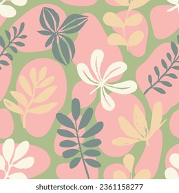 Gradient Seamless Contemporary Tree Leaves Art. White Continuous Abstract Spring Paint, Seamless Print. Green Repeated Nature Vintage Decor Vector. 