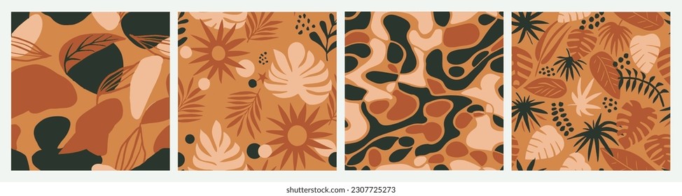 Gradient Seamless Creative Foliage Stoffdruck. Hell Nahtlose, elegante Dschungelfarbe, Nahtloser Hintergrund. Orangefarbener Organic-Style-Vektorgrafik. 