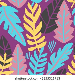 Gradient Seamless Decoration Palm Ornament Wallpaper. Hippie Seamless Abstract Simple Style, Seamless Design. Pastel Repeated Fashion Bloom Leaves Vector. 