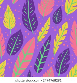 Gradient Seamless Decoration Plumage Lines Vector. Vibrant Repetitive Modern Quill Shape, Seamless Backdrop. Pink Repeated Trendy Feathers Artwork Design. Plumage