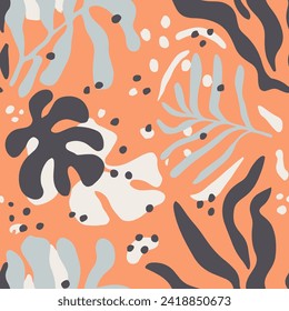 Gradient Seamless Elegant Foliage Shape Print. Bright Endless Decoration Retro Element, Seamless Wallpaper. Orange Seamless Nature Beach Decor Art. 