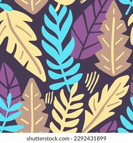 Gradient Seamless Elegant Vintage Scribble Pattern. Colorful Repetitive Doodle Plant Style, Seamless Backdrop. Yellow Endless Decoration Tropic Surface Background. 