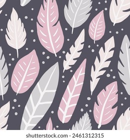 Gradient Seamless Modern Feathers Surface Backdrop. Vibrant Seamless Fresh Plumage Leaves, Seamless Design. Colorful Repetitive Trendy Quill Style Print. Feathers