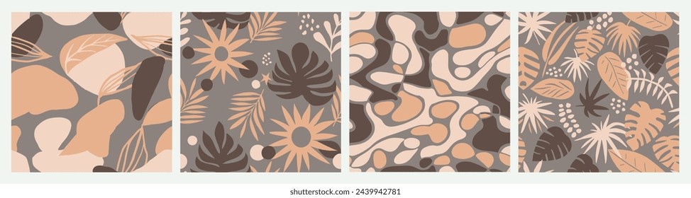 Gradient Seamless Nature Artistic Watercolor Print. Dark Seamless Decoration Palm Ornament, Seamless Design. Bright Repeated Color Plant Element Art. 
