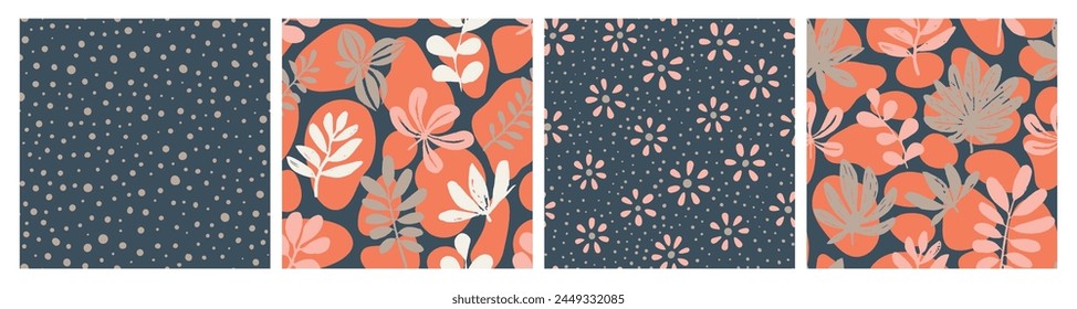 Gradient Seamless Nature Branch Template Pattern. Blue Repeated Summer Palm Shape, Seamless Collection. Hippie Seamless Fashion Tropic Element Print. 