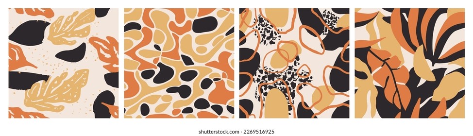 Gradient Seamless Nature Garden Surface Design. Orange Endless Color Modern Lines, Seamless Print. Pink Seamless Decoration Blossom Artwork Collection. 