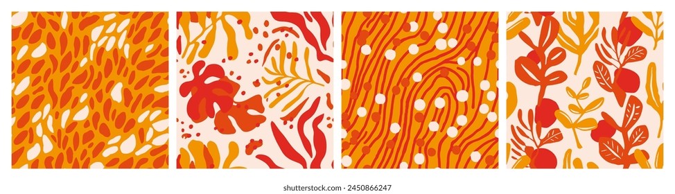 Vector de pintura de moda de Naturaleza sin costuras degradado. Naranja repetido garabato de follaje de verano, diseño sin costuras. Patrón de telas de primavera de moda sin costuras blancas. 
