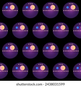 Gradient Seamless Pattern Background. Bright Graphic Elements Isolated on Black Textile fabric Swatch Template. Party Wallpaper Print. Seamless Swatch Textile Fabric Texture Design. 