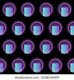 Gradient Seamless Pattern Background. Bright Graphic Elements Isolated on Black Textile fabric Swatch Template. Party Wallpaper Print. Seamless Swatch Textile Fabric Texture Design. 