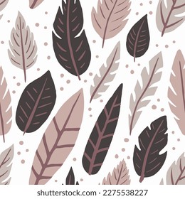 Gradient Seamless Retro Plumage Surface Background. Green Seamless Vintage Quill Illustration, Seamless Texture. White Endless Elegant Feathers Decor Art. Plumage