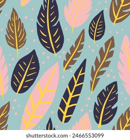 Gradient Seamless Retro Quill Style Pattern. Dark Seamless Summer Feathers Artwork, Seamless Design. Hippie Repetitive Nature Plumage Invitation Backdrop. Plumage