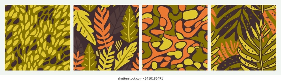 Gradient Seamless Summer Foliage Surface Collection. Pastel Repetitive Doodle Trendy Lines, Seamless Set. Vibrant Endless Color Beauty Artwork Wallpaper. 