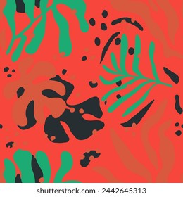 Gradient Seamless Summer Isolated Artwork Vector. Orange Repetitive Creative Plant Leaves, Seamless Print. Green Endless Abstract Graphic Quill Wallpaper. 