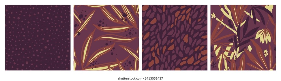 Gradient Seamless Summer Trendy Style Collection. Purple Repetitive Fashion Tree Paint, Seamless Texture. Colorful Continuous Nature Branch Template Wallpaper. 