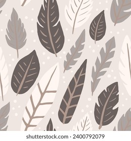 Gradient Seamless Trendy Feathers Ilustración Art. Plumage indio repetitivo ligero, vector sin foco. Papel de fondo hippie continuo de la naturaleza. Quill