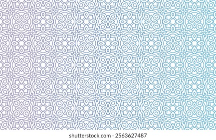 Gradient seamless vector pattern. Arabic Islamic geometric tile pattern for Wedding invitation card. Art deco lattice texture. Technology background