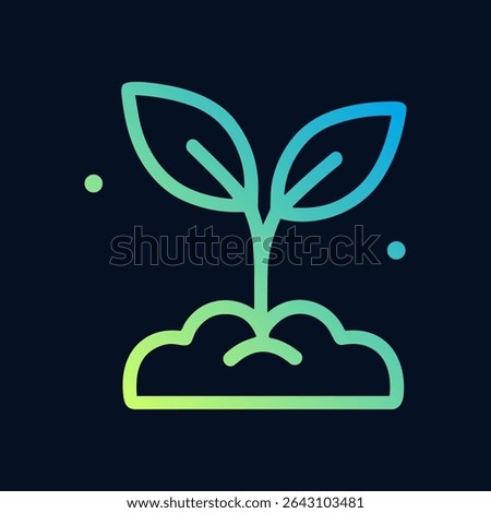 Gradient seedling sprouts from earthy mound. Icon symbol illustration
