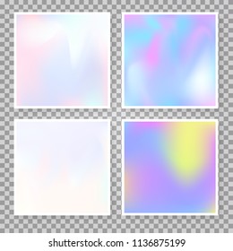 Gradient set with holographic mesh. Colorful abstract gradient set backdrops. 90s, 80s retro style. Pearlescent graphic template for brochure, flyer, poster, wallpaper, mobile screen.