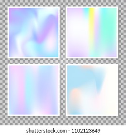 Gradient set with holographic mesh. Futuristic abstract gradient set backdrops. 90s, 80s retro style. Iridescent graphic template for banner, flyer, cover, mobile interface, web app.