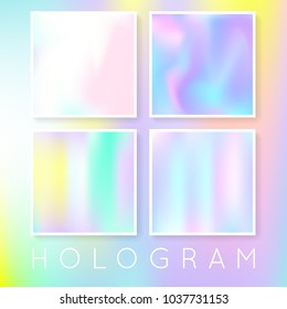 Gradient set with holographic mesh. Liquid abstract gradient set backdrops. 90s, 80s retro style. Iridescent graphic template for banner, flyer, cover, mobile interface, web app.