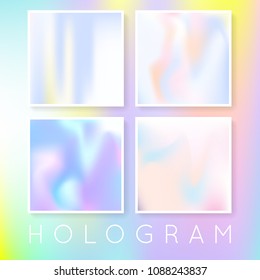 Gradient set with holographic mesh. Liquid abstract gradient set backdrops. 90s, 80s retro style. Pearlescent graphic template for banner, flyer, cover, mobile interface, web app.