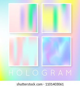 Gradient set with holographic mesh. Liquid abstract gradient set backdrops. 90s, 80s retro style. Pearlescent graphic template for banner, flyer, cover, mobile interface, web app.