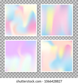 Gradient set with holographic mesh. Multicolor abstract gradient set backdrops. 90s, 80s retro style. Pearlescent graphic template for banner, flyer, cover, mobile interface, web app.