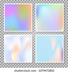 Gradient set with holographic mesh. Stylish abstract gradient set backdrops. 90s, 80s retro style. Pearlescent graphic template for brochure, flyer, poster, wallpaper, mobile screen.