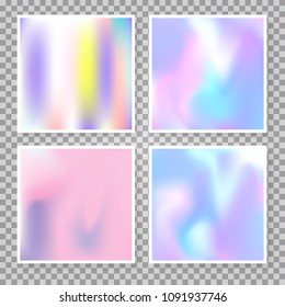 Gradient set with holographic mesh. Trendy abstract gradient set backdrops. 90s, 80s retro style. Pearlescent graphic template for banner, flyer, cover, mobile interface, web app.