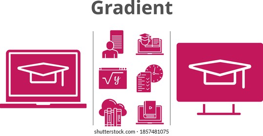gradient set. included cloud, study, student-laptop, test, learn, maths, training, student-desktop icons. filled styles.