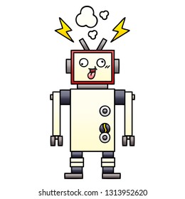 Farbverlauf-Cartoon eines verrückten, kaputten Roboters