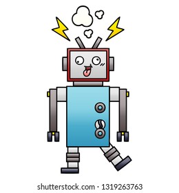 gradient shaded cartoon of a crazy broken robot