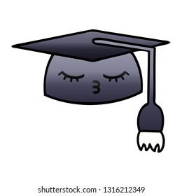 caricatura sombreada degradada de un sombrero de graduación