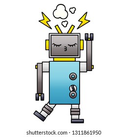 gradient shaded cartoon of a malfunctioning robot