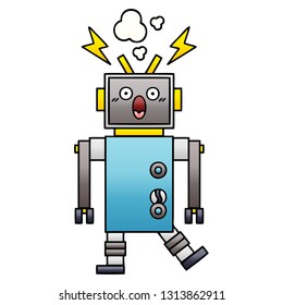 Farbverlauf-schattiger Cartoon eines nicht funktionierenden Roboters