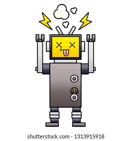 gradient shaded cartoon of a malfunctioning robot
