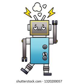 gradient shaded cartoon of a malfunctioning robot