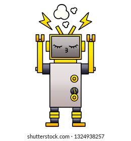 Farbverlauf-schattiger Cartoon eines nicht funktionierenden Roboters