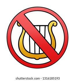 gradient shaded cartoon of a no music allowed sign